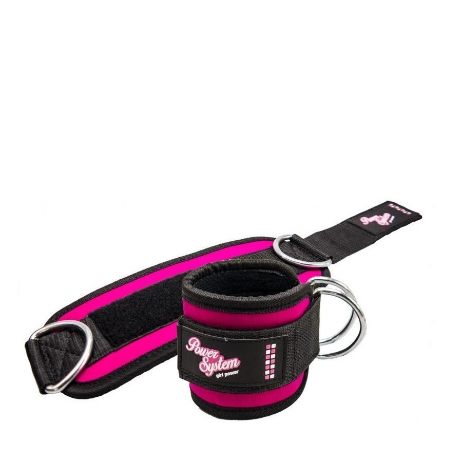 Power System - Premium Ankle Straps Gym Babe - Fekete-pink tépőzáras bokapánt/csuklópánt