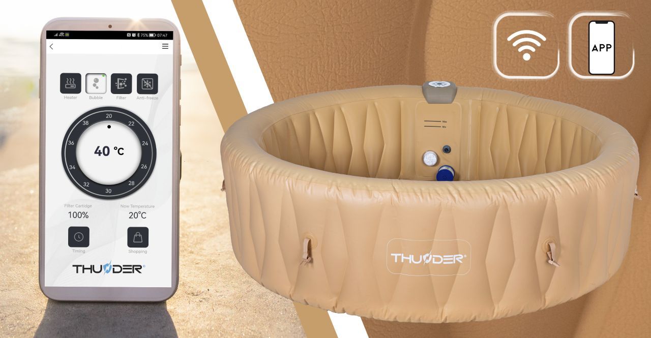 THUNDER - LATTE SPA - VÍZMELEGÍTŐS FELFÚJHATÓ HIDROMASSZÁZS MEDENCE 130 FÚVÓKÁS JACUZZI RENDSZERREL - 205 x 65 CM