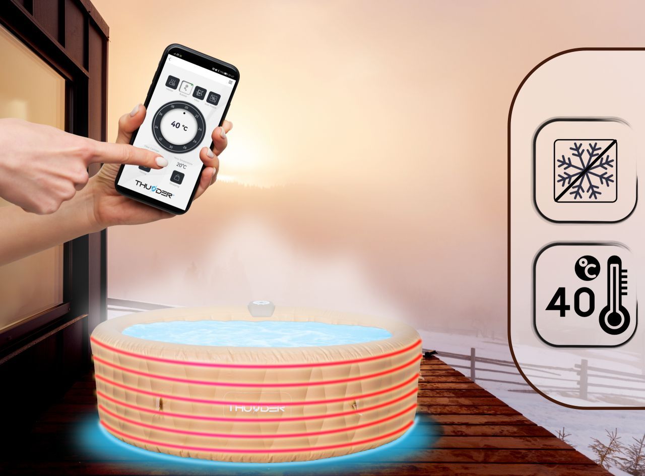 THUNDER - LATTE SPA - VÍZMELEGÍTŐS FELFÚJHATÓ HIDROMASSZÁZS MEDENCE 130 FÚVÓKÁS JACUZZI RENDSZERREL - 205 x 65 CM