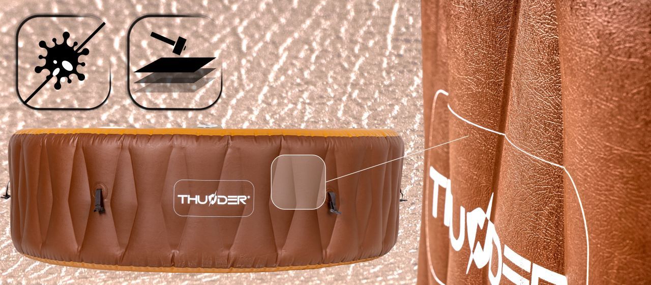 THUNDER - MOCHA SPA - VÍZMELEGÍTŐS FELFÚJHATÓ HIDROMASSZÁZS MEDENCE 130 FÚVÓKÁS JACUZZI RENDSZERREL - 205 x 65 CM