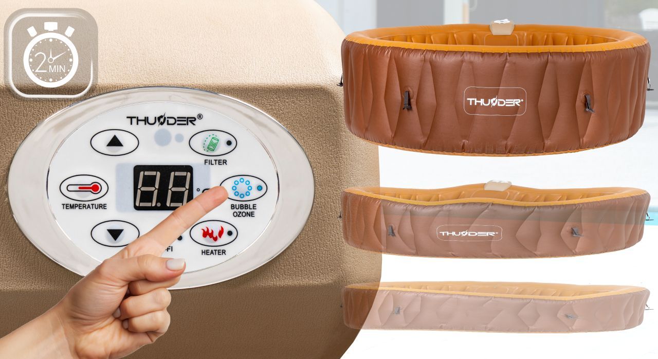 THUNDER - MOCHA SPA - VÍZMELEGÍTŐS FELFÚJHATÓ HIDROMASSZÁZS MEDENCE 130 FÚVÓKÁS JACUZZI RENDSZERREL - 205 x 65 CM