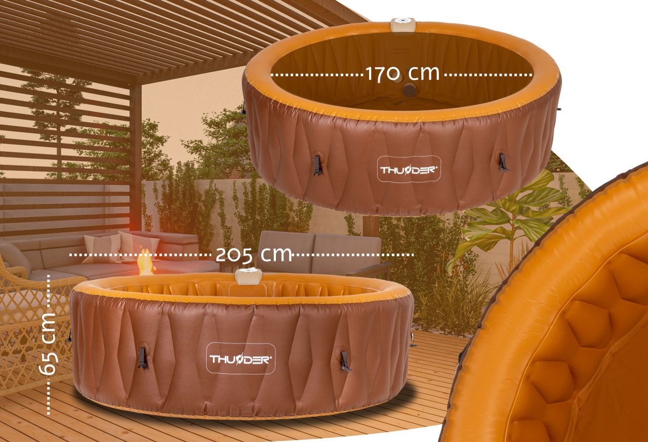 THUNDER - MOCHA SPA - VÍZMELEGÍTŐS FELFÚJHATÓ HIDROMASSZÁZS MEDENCE 130 FÚVÓKÁS JACUZZI RENDSZERREL - 205 x 65 CM