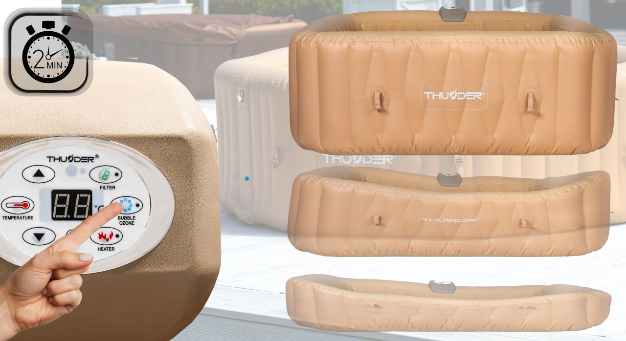 THUNDER - FRAPPE SPA - VÍZMELEGÍTŐS FELFÚJHATÓ HIDROMASSZÁZS MEDENCE 130 FÚVÓKÁS JACUZZI RENDSZERREL - 185 x 185 x 65 CM THUNDER - FRAPPE SPA - VÍZMELEGÍTŐS FELFÚJHATÓ HIDROMASSZÁZS MEDENCE 130 FÚVÓKÁS JACUZZI RENDSZERREL - 185 x 185 x 65 CM