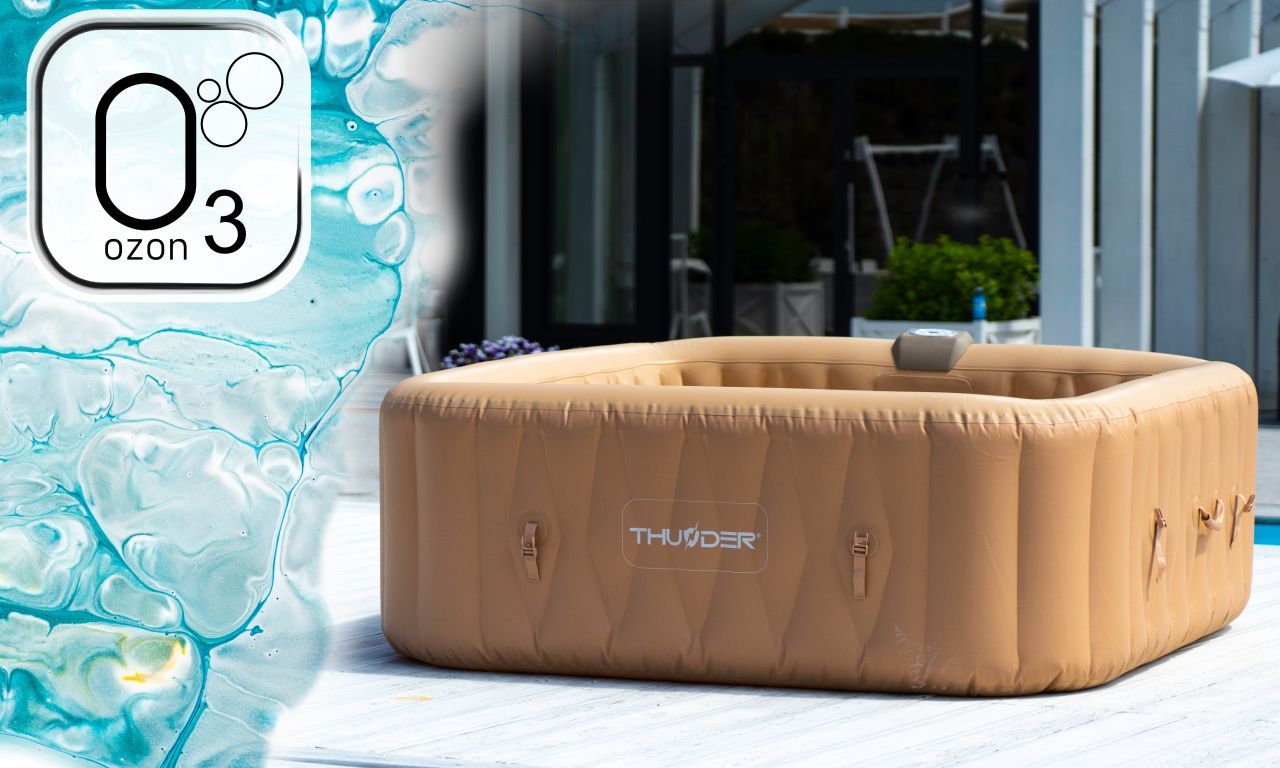 THUNDER - FRAPPE SPA - VÍZMELEGÍTŐS FELFÚJHATÓ HIDROMASSZÁZS MEDENCE 130 FÚVÓKÁS JACUZZI RENDSZERREL - 185 x 185 x 65 CM THUNDER - FRAPPE SPA - VÍZMELEGÍTŐS FELFÚJHATÓ HIDROMASSZÁZS MEDENCE 130 FÚVÓKÁS JACUZZI RENDSZERREL - 185 x 185 x 65 CM