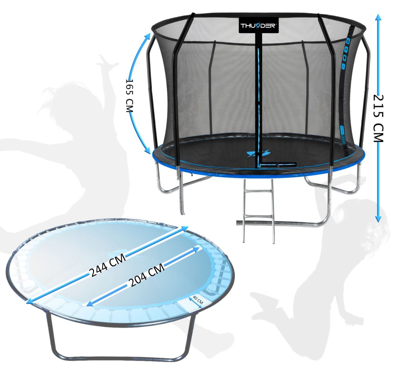 THUNDER OUTDOOR - INSIDE ELITE 8 FT, BLUE - BELSŐ HÁLÓS SPORT TRAMBULIN 255 CM, FEKETE-KÉK THUNDER OUTDOOR - INSIDE ELITE 8 FT, BLUE - BELSŐ HÁLÓS SPORT TRAMBULIN 255 CM, FEKETE-KÉK