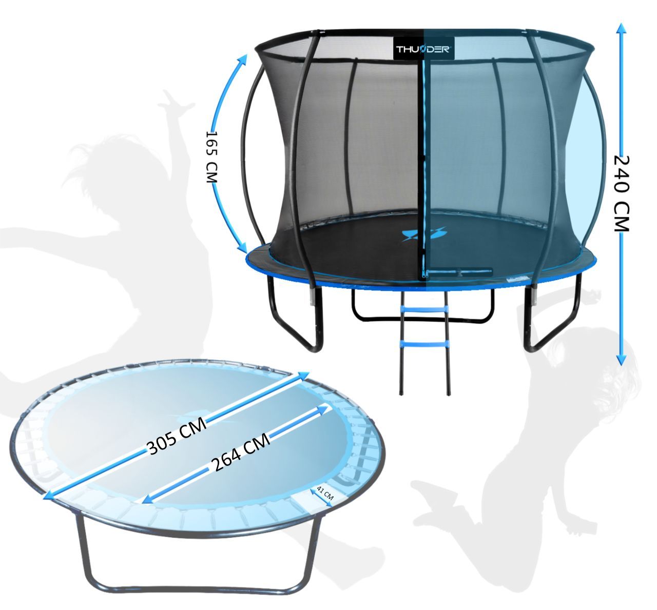THUNDER OUTDOOR - INSIDE ULTRA 10 FT, BLUE - BELSŐ HÁLÓS SPORT TRAMBULIN 312 CM, FEKETE-KÉK (ELŐRENDELÉS)