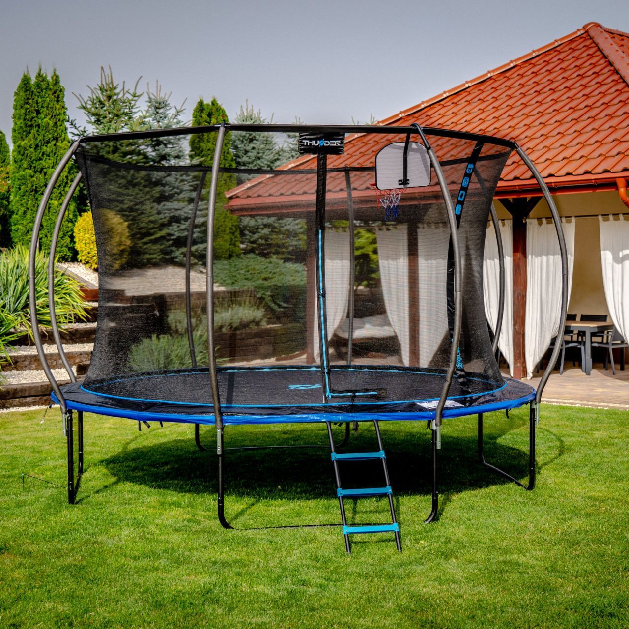 THUNDER OUTDOOR - INSIDE ULTRA 12 FT, BLUE - BELSŐ HÁLÓS SPORT TRAMBULIN 374 CM, FEKETE-KÉK(ELŐRENDELÉS)