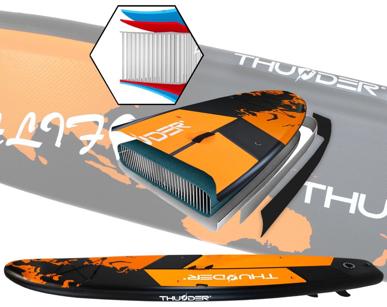 THUNDER OUTDOOR - CALIFORNIA XXL SUP BOARD - SUP DESZKA KIEGÉSZÍTŐKKEL - 365 X 75 X 15 CM