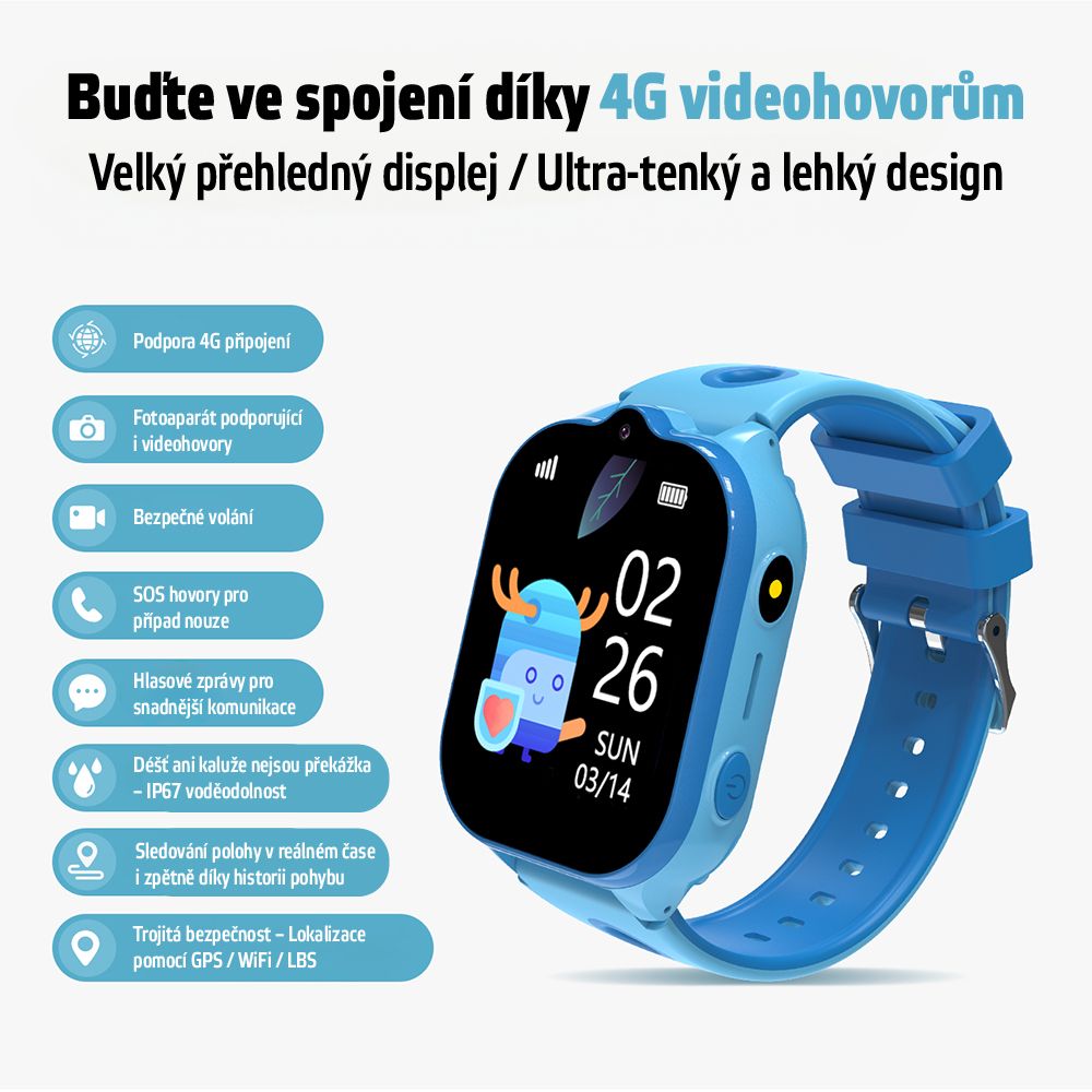 Gyerek okosóra inSPORTline Odino, GPS, SOS gomb, érintőképernyős vezérlés, Wi-Fi helymeghatározás