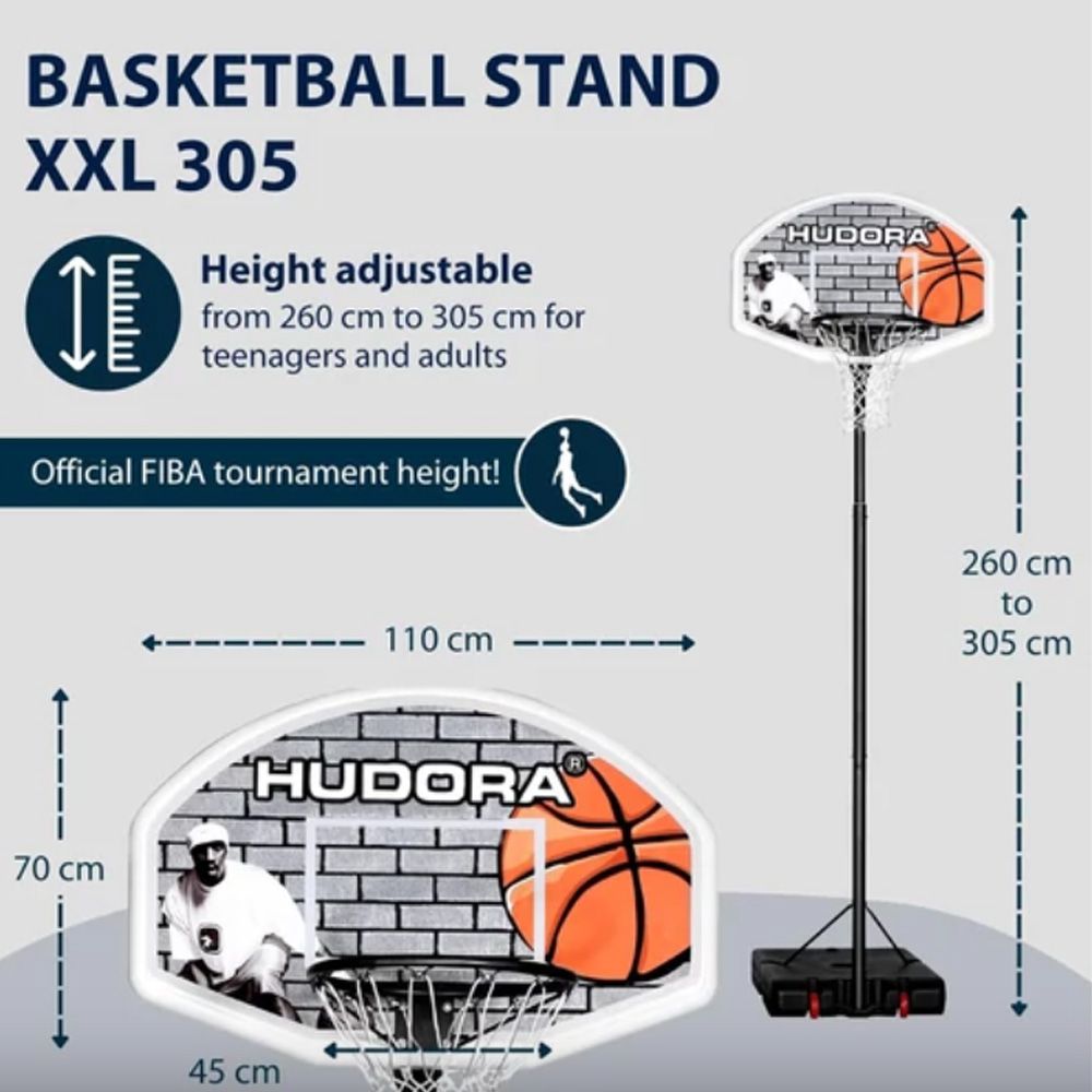 S-SPORT - KOSÁRLABDA ÁLLVÁNY - HUDORA XXL 305 CM